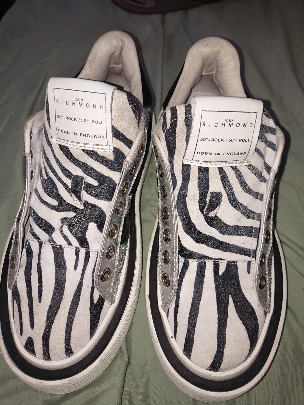John Richmond Men’s Black and White Zebra-Print Slip-On Sneakers